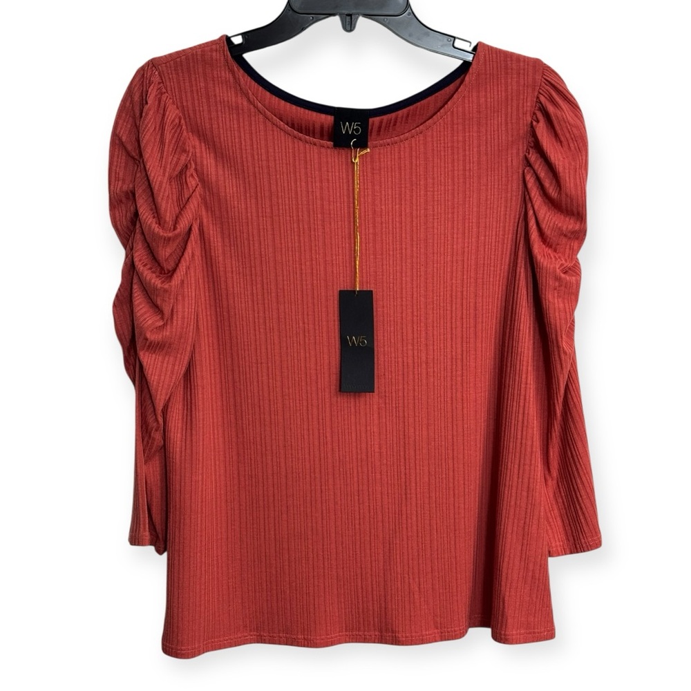 Anthropologie W5 Terracotta Blouse with Ruched Sleeves Size M